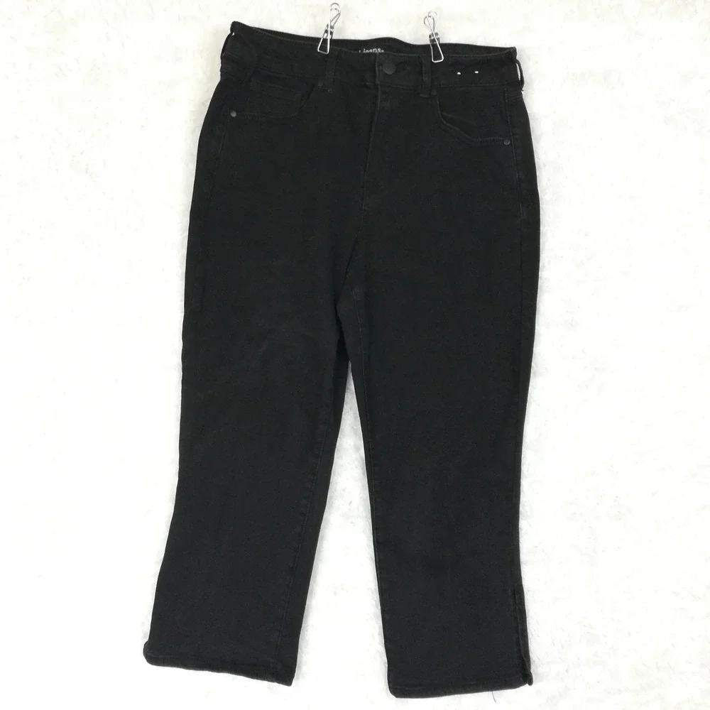 D. Jeans Womens Cropped Black Denim Split Hem High Rise Stretch 10